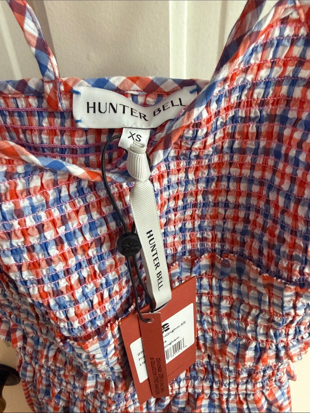 NWT HUNTER BELL Francie Lighthouse Gingham Maxi Red White Blue Sundress Smocked - Picture 10 of 11
